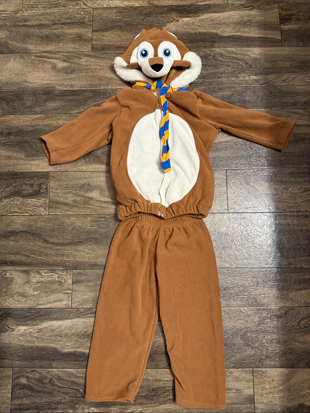 Old Navy Brown Fox Costume with Blue and Yellow Scarf